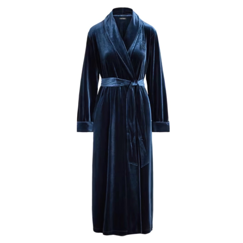 Ralph Lauren Blue Velvet Long Shawl-Collar Robe Size XL